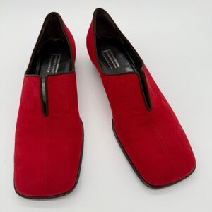 Vintage Franco Fieramosca Red Suede Square Toe Slip-On Flats 10B Made in Italy